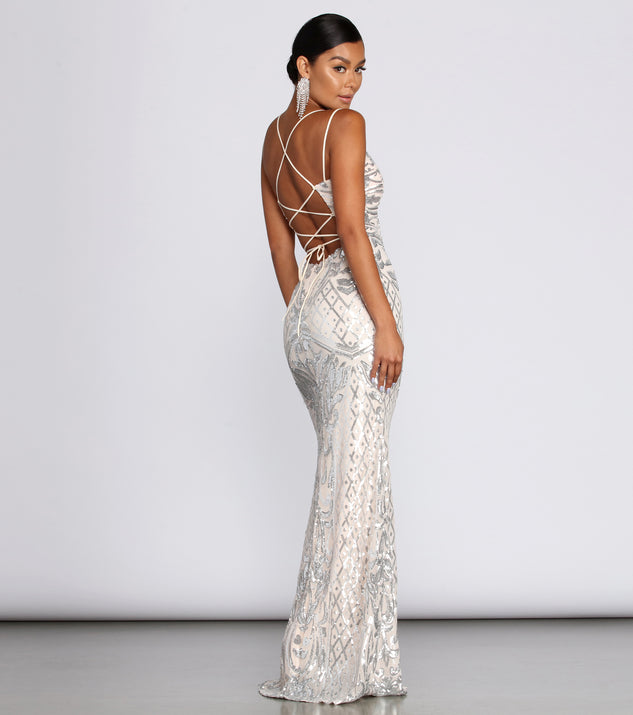 Ginger Sequin Mesh Strappy Gown | Windsor